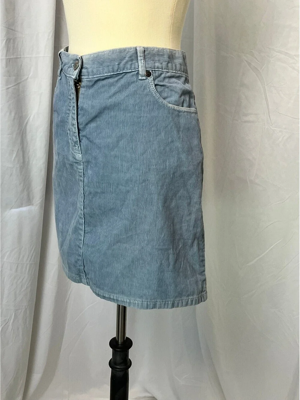 Vintage J.Crew Light Blue Corduroy A-Line Mini Skirt 5-Pocket Made in Macau